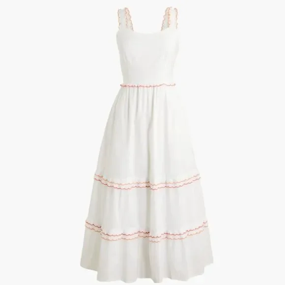 J.Crew Factory Scalloped-trim Tiered Midi Dress in White CA107 NWT - Picture 2 of 12